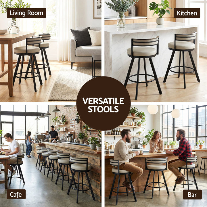 Artiss Bar Stools Set of 4 Swivel Kitchen Chair Metal Counter Beige Leather