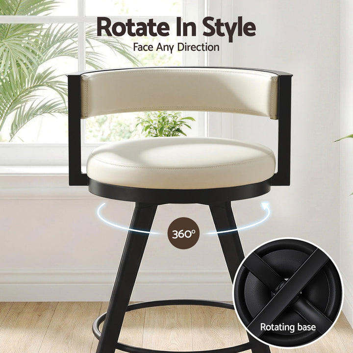 Artiss Bar Stools Set of 4 Swivel Kitchen Chair Metal Counter Beige Leather