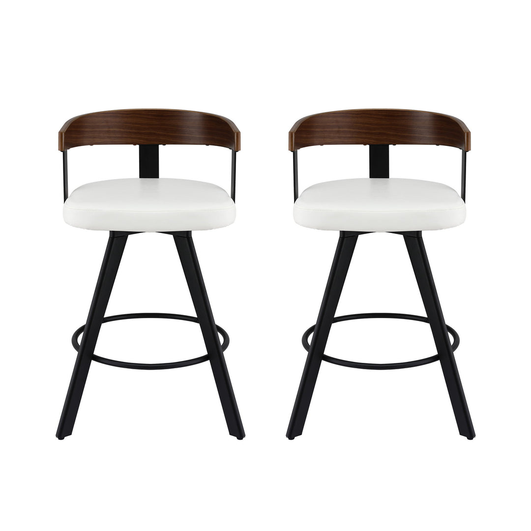 2x Artiss Bar Stools Swivel Kitchen Chairs Metal Legs Bentwood Counter White PU