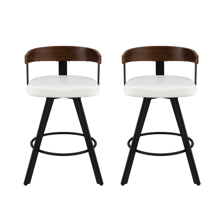 2x Artiss Bar Stools Swivel Kitchen Chairs Metal Legs Bentwood Counter White PU