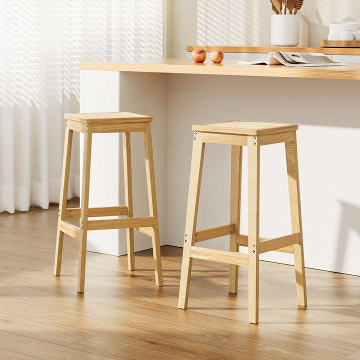 Kara Wooden Bar Stool (Set of 2) Natural 70cm