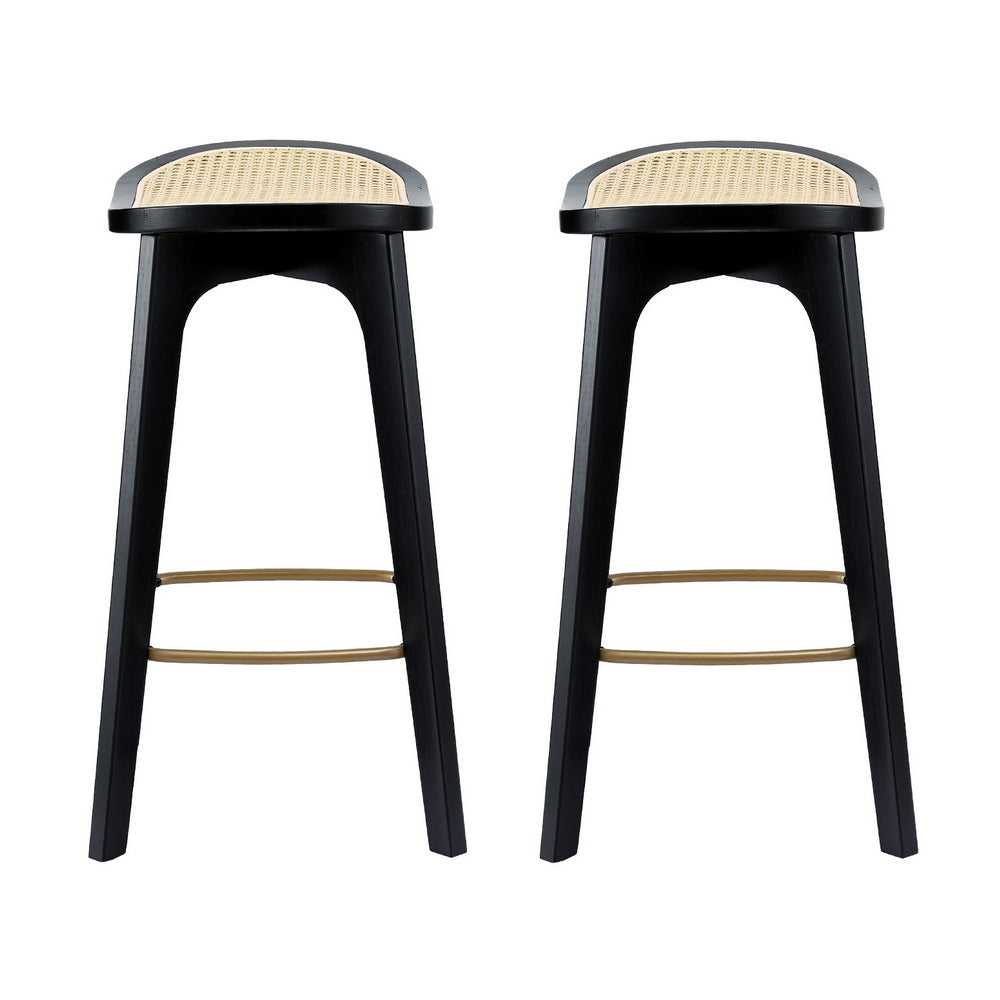Artiss 2x Bar Stools Rattan Counter Kitchen Dinning Chair Bamboo Saddle Black