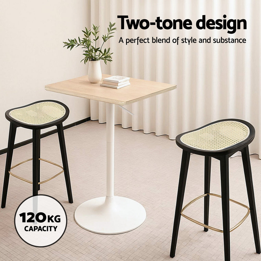 Artiss 2x Bar Stools Rattan Counter Kitchen Dinning Chair Bamboo Saddle Black