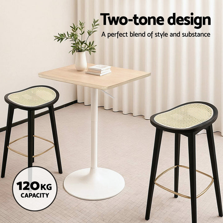 Artiss 2x Bar Stools Rattan Counter Kitchen Dinning Chair Bamboo Saddle Black