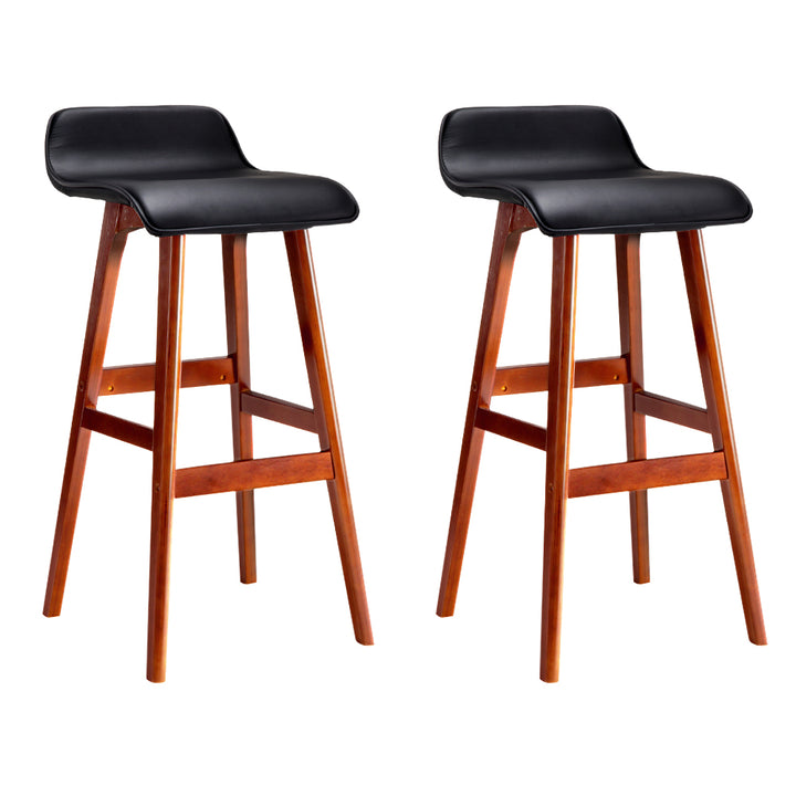 Silvia Wooden Bar Stool Leather (Set of 2) Black 74cm