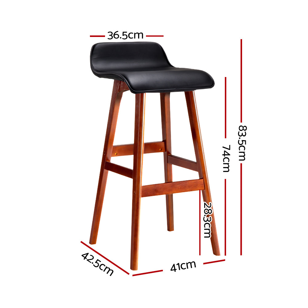 Silvia Wooden Bar Stool Leather (Set of 2) Black 74cm