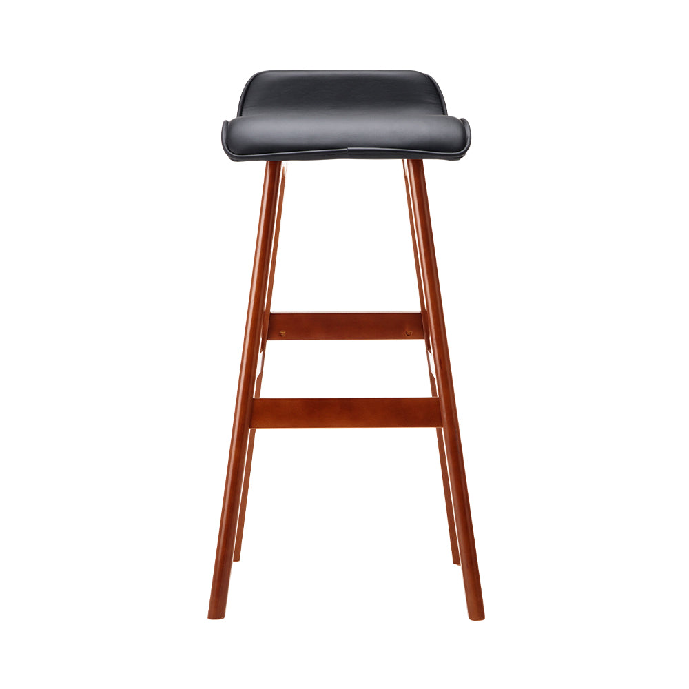 Silvia Wooden Bar Stool Leather (Set of 2) Black 74cm