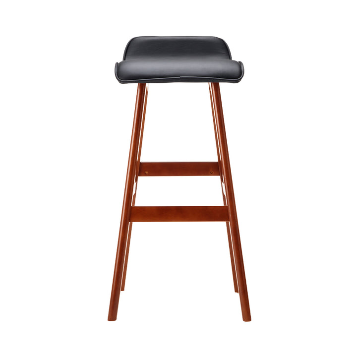 Silvia Wooden Bar Stool Leather (Set of 2) Black 74cm