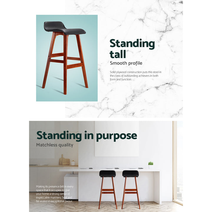 Silvia Wooden Bar Stool Leather (Set of 2) Black 74cm