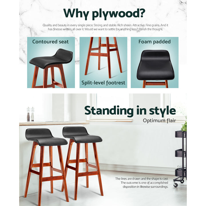 Silvia Wooden Bar Stool Leather (Set of 2) Black 74cm