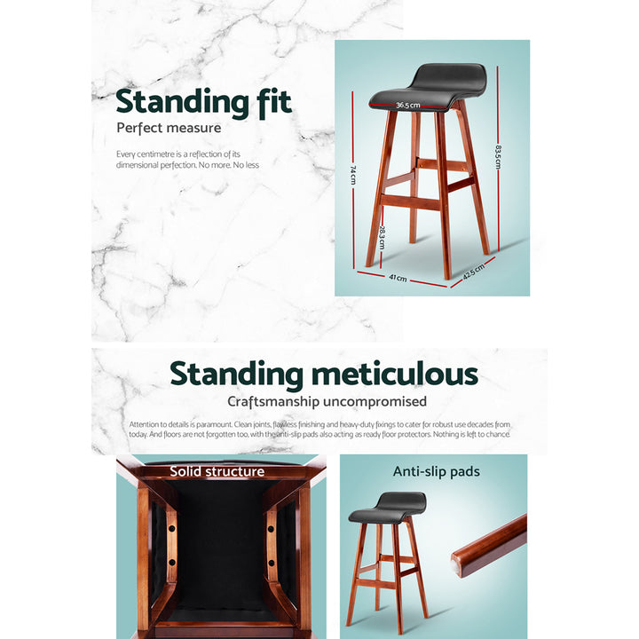 Silvia Wooden Bar Stool Leather (Set of 2) Black 74cm