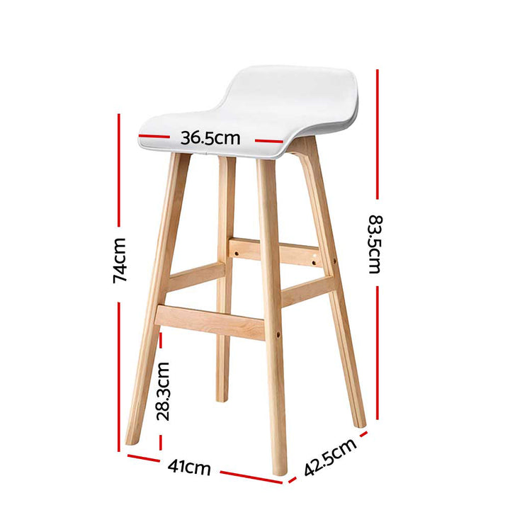 Silvia Wooden Bar Stool Leather (Set of 2) White 74cm
