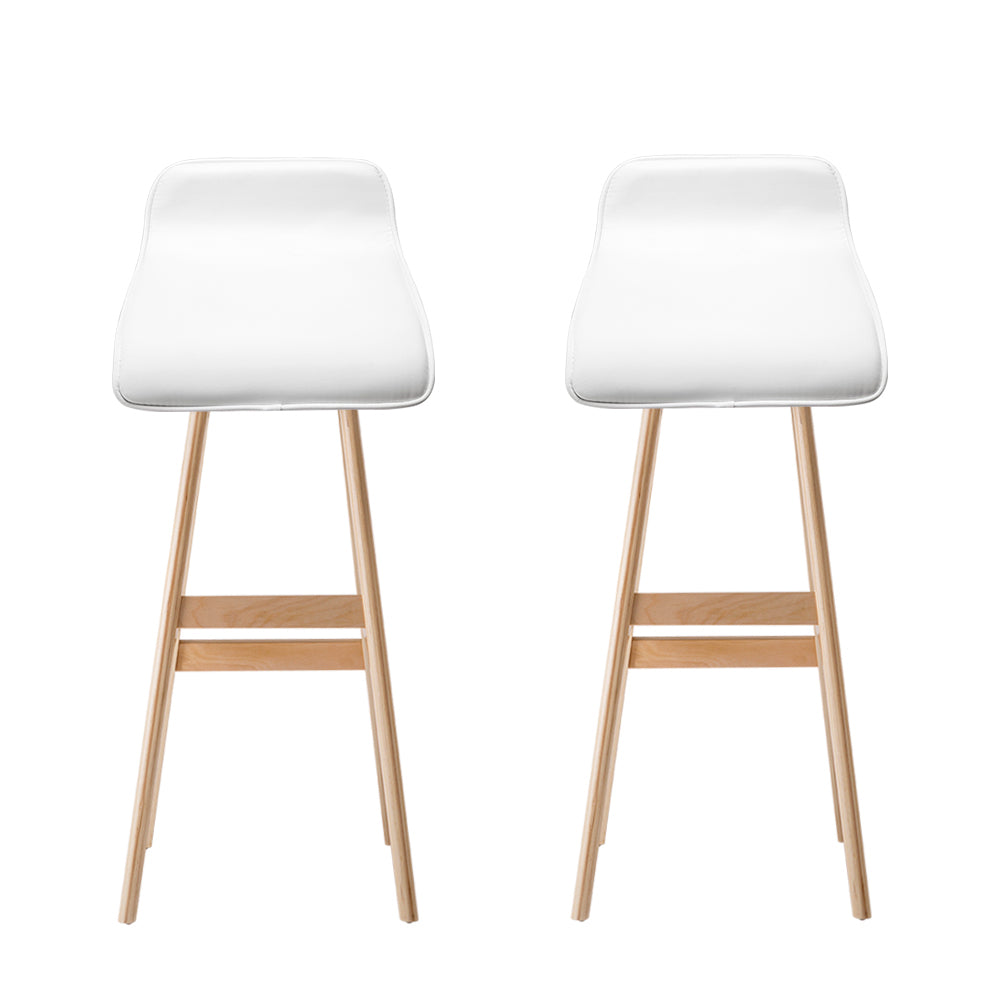 Silvia Wooden Bar Stool Leather (Set of 2) White 74cm
