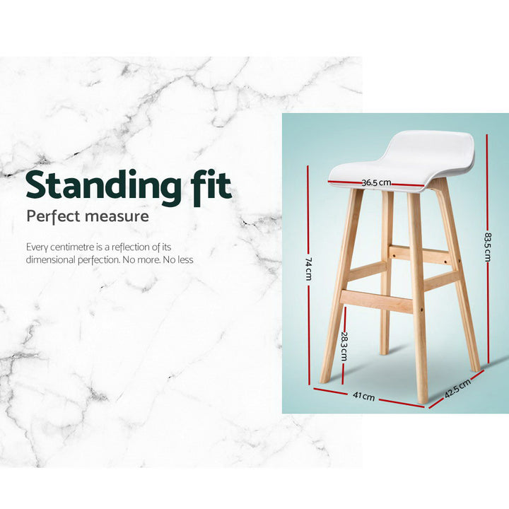 Silvia Wooden Bar Stool Leather (Set of 2) White 74cm