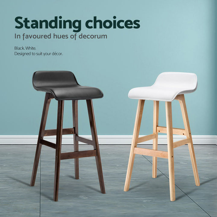 Silvia Wooden Bar Stool Leather (Set of 2) White 74cm