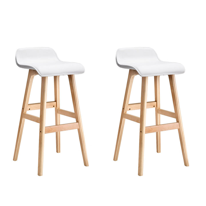 Silvia Wooden Bar Stool Leather (Set of 2) White 74cm