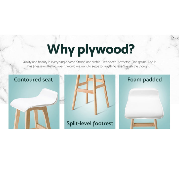 Silvia Wooden Bar Stool Leather (Set of 4) White 74cm