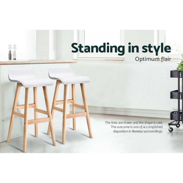 Silvia Wooden Bar Stool Leather (Set of 4) White 74cm