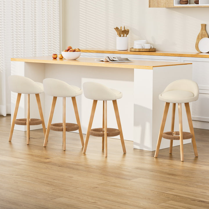 Darla Leather Bar Stool Wooden (Set of 4) Beige 69cm