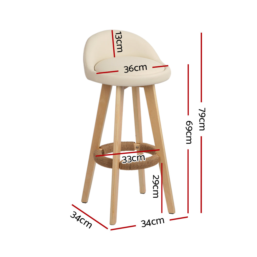Darla Leather Bar Stool Wooden (Set of 4) Beige 69cm