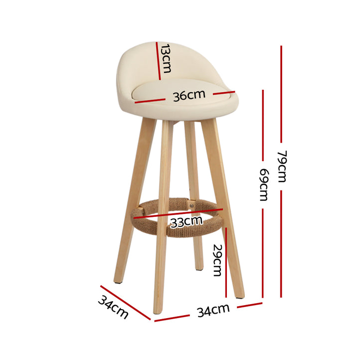 Darla Leather Bar Stool Wooden (Set of 4) Beige 69cm