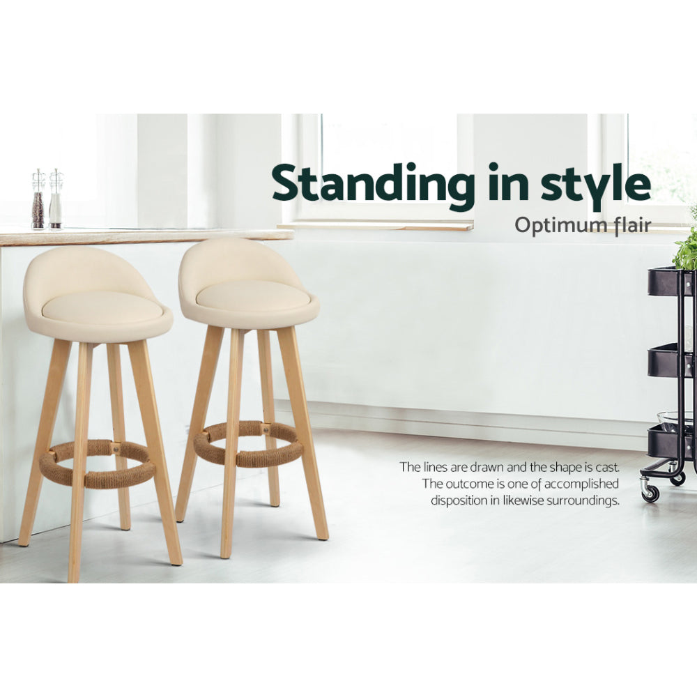 Darla Leather Bar Stool Wooden (Set of 4) Beige 69cm