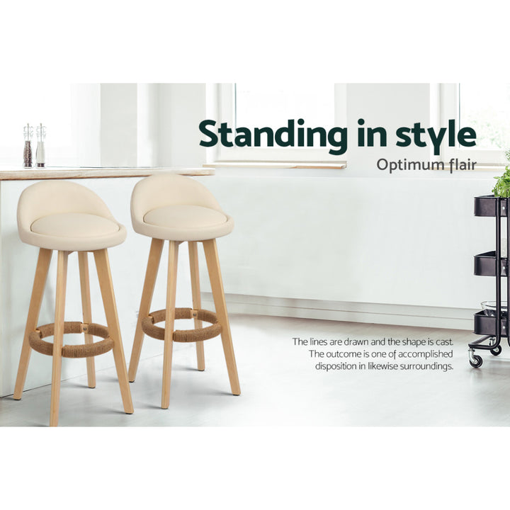 Darla Leather Bar Stool Wooden (Set of 4) Beige 69cm