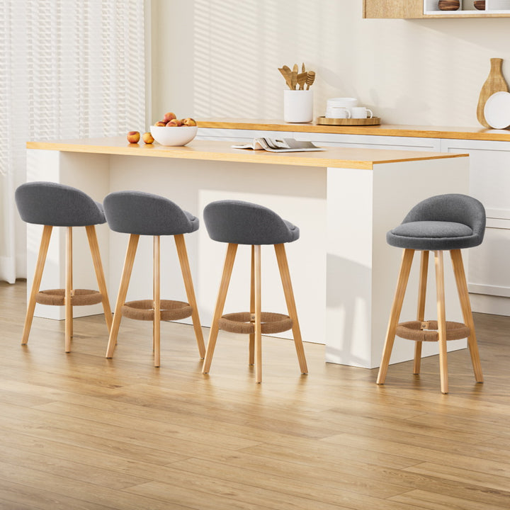 Darla Fabric Bar Stool Wooden (Set of 4) Grey 69cm