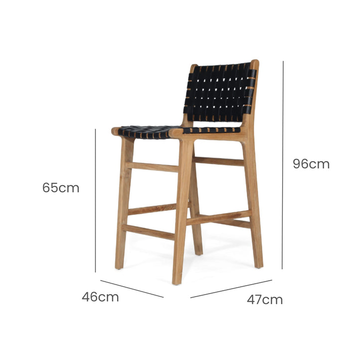 Karina Leather Counter Stool (Woven) Black 65cm