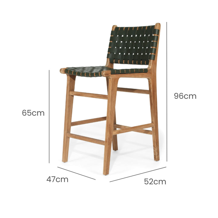 Karina Leather Counter Stool (Woven) Olive 65cm