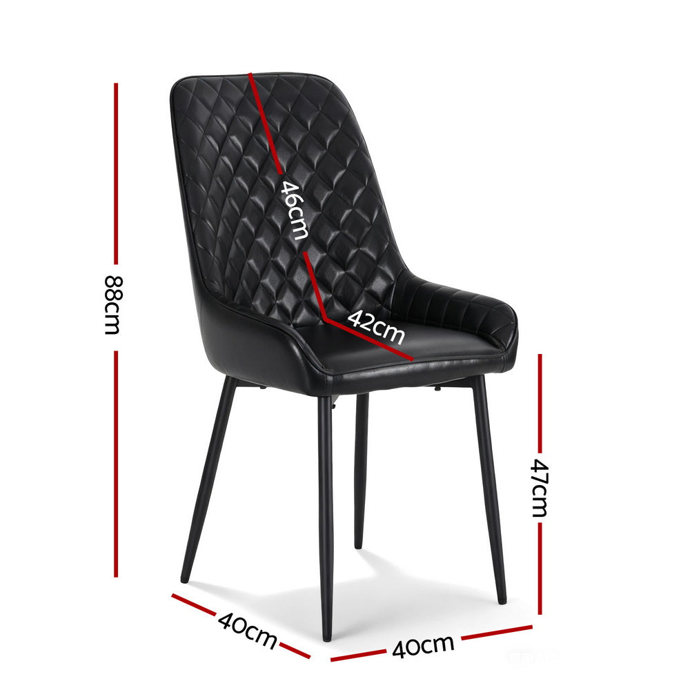 Artiss Leather Kitchen Dining Chairs Diamond Tufted (Set of 2) Black