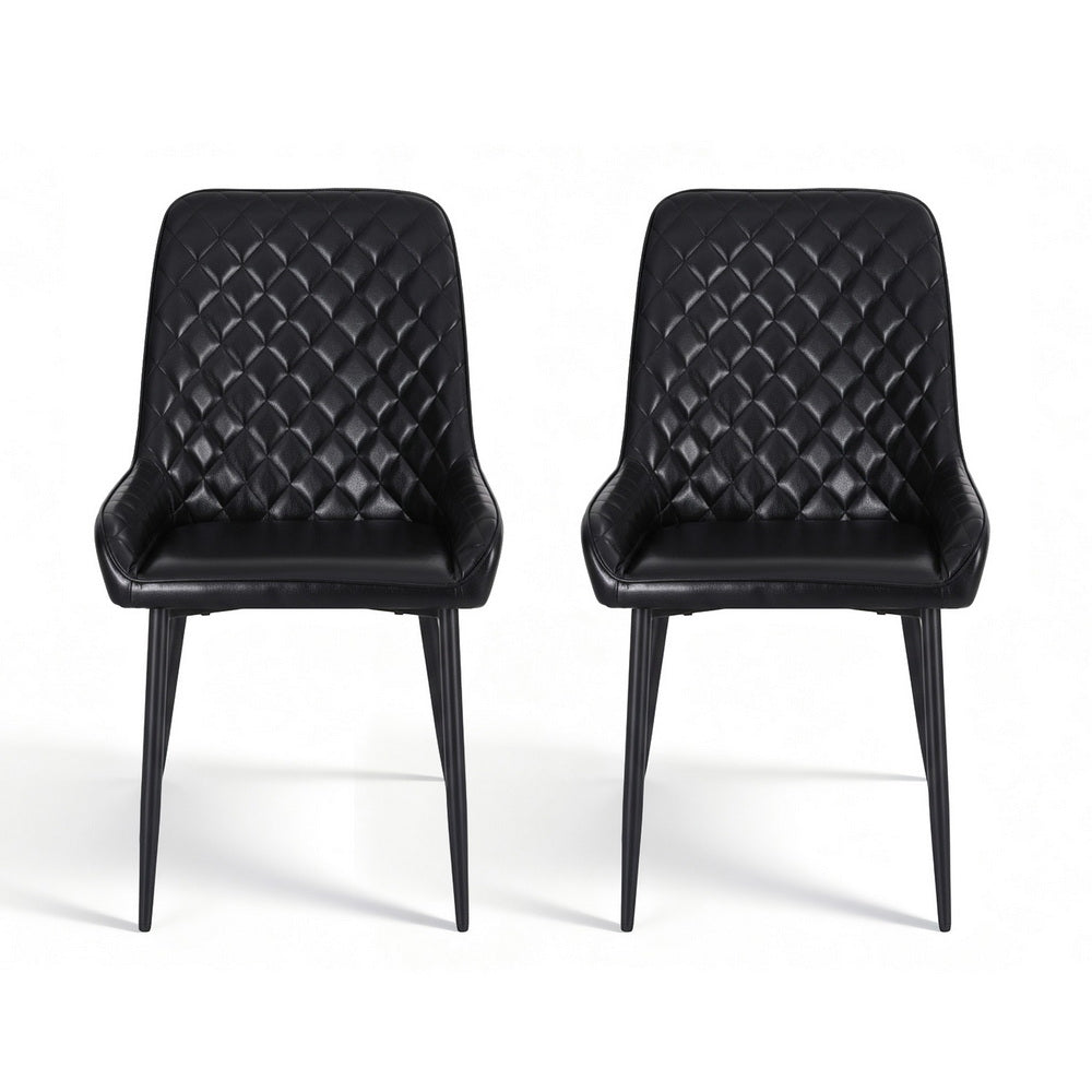Artiss Leather Kitchen Dining Chairs Diamond Tufted (Set of 2) Black