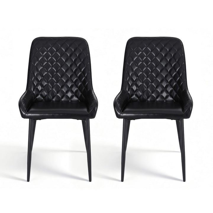 Artiss Leather Kitchen Dining Chairs Diamond Tufted (Set of 2) Black