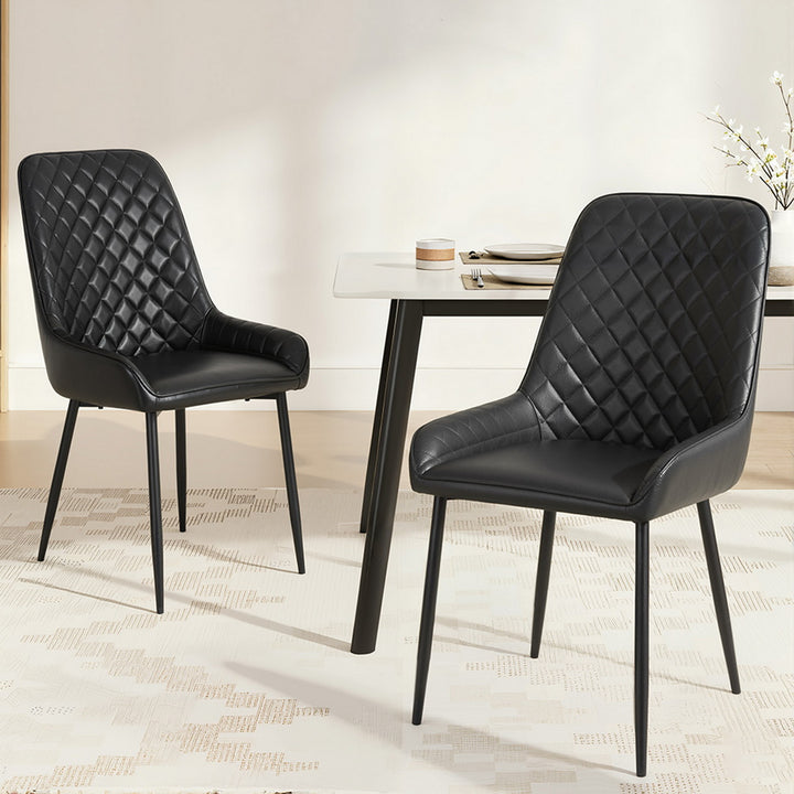 Artiss Leather Kitchen Dining Chairs Diamond Tufted (Set of 2) Black