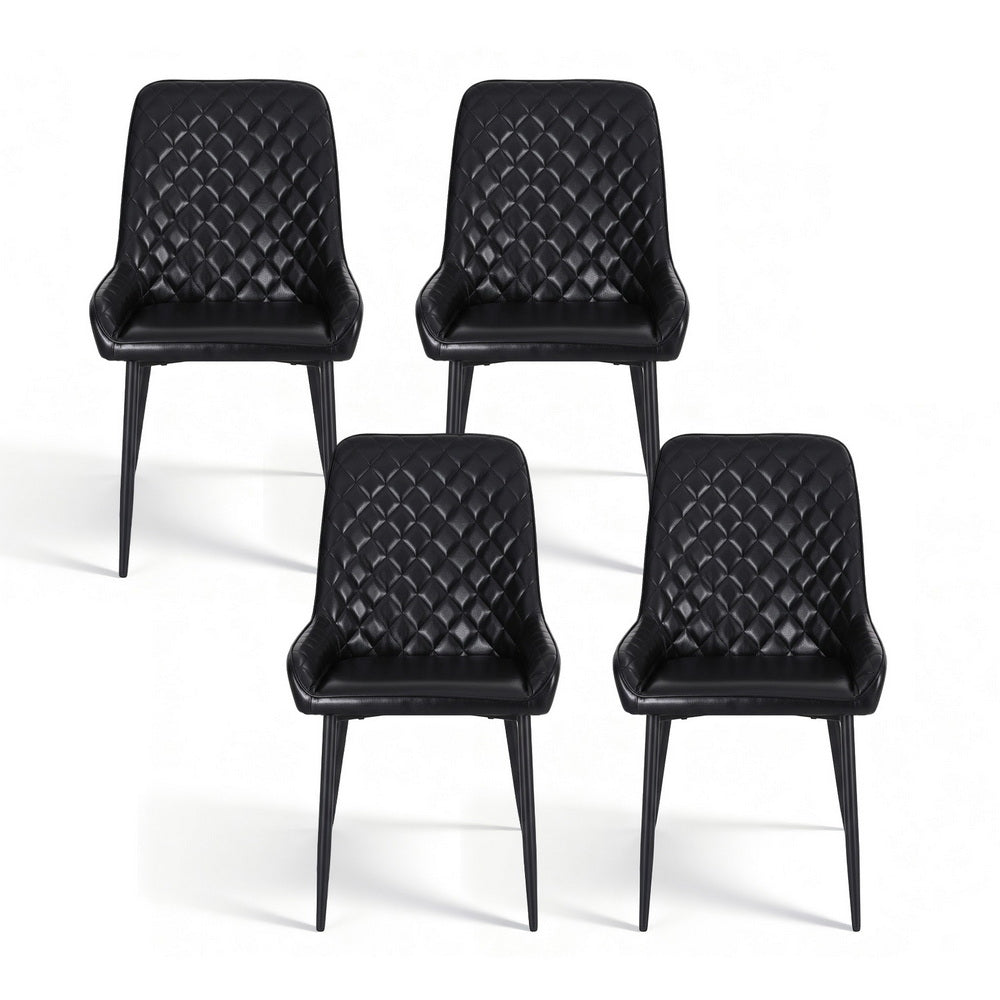 Artiss Leather Kitchen Dining Chairs Diamond Tufted (Set of 4) Black