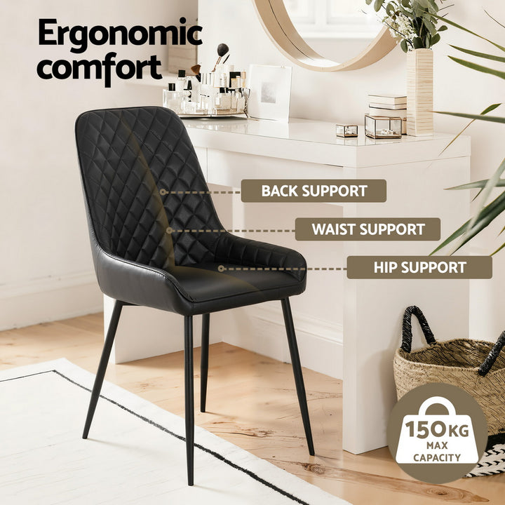 Artiss Leather Kitchen Dining Chairs Diamond Tufted (Set of 4) Black