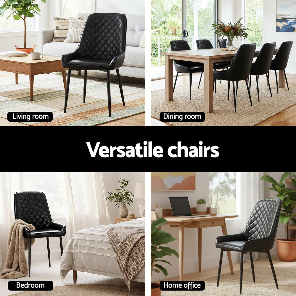 Artiss Leather Kitchen Dining Chairs Diamond Tufted (Set of 4) Black