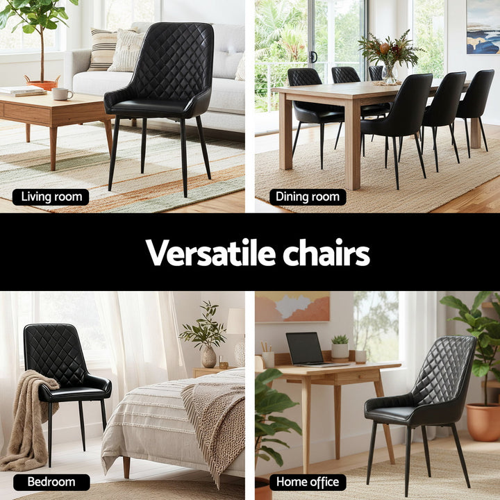 Artiss Leather Kitchen Dining Chairs Diamond Tufted (Set of 4) Black