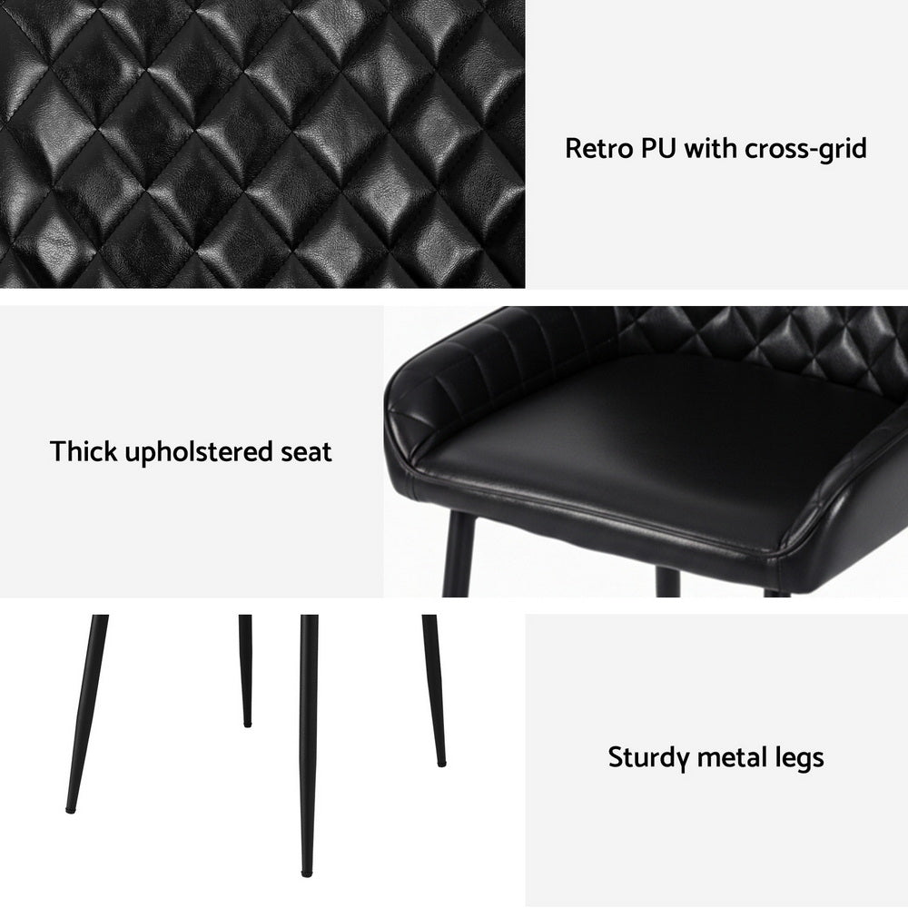 Artiss Leather Kitchen Dining Chairs Diamond Tufted (Set of 4) Black