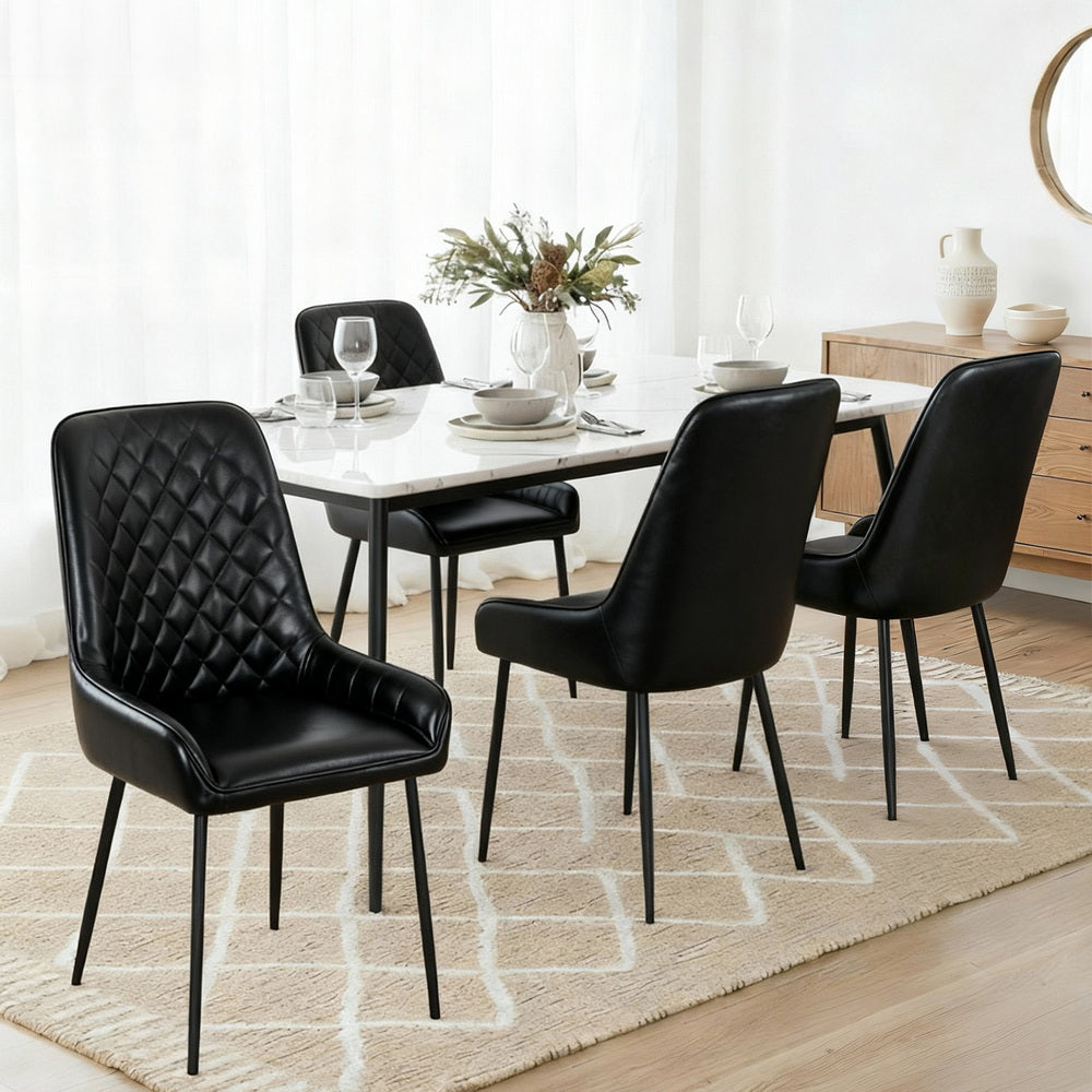 Artiss Leather Kitchen Dining Chairs Diamond Tufted (Set of 4) Black