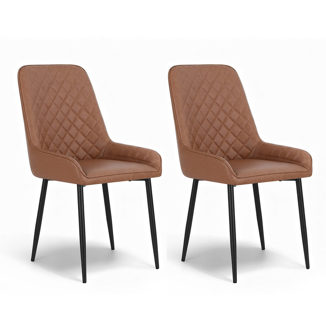 Artiss Leather Kitchen Dining Chairs Diamond Tufted (Set of 2) Tan
