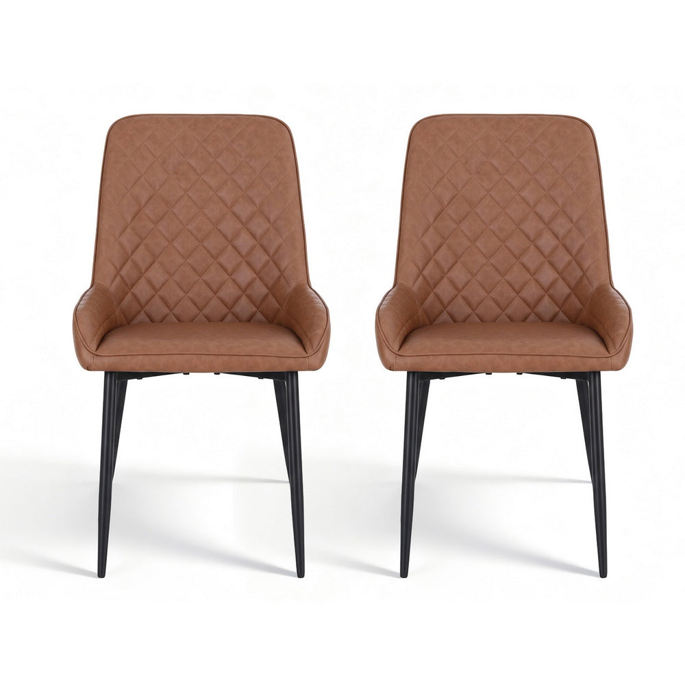 Artiss Leather Kitchen Dining Chairs Diamond Tufted (Set of 2) Tan