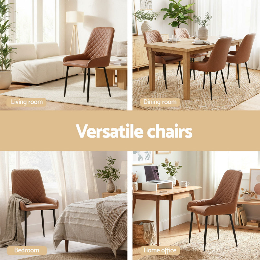 Artiss Leather Kitchen Dining Chairs Diamond Tufted (Set of 2) Tan