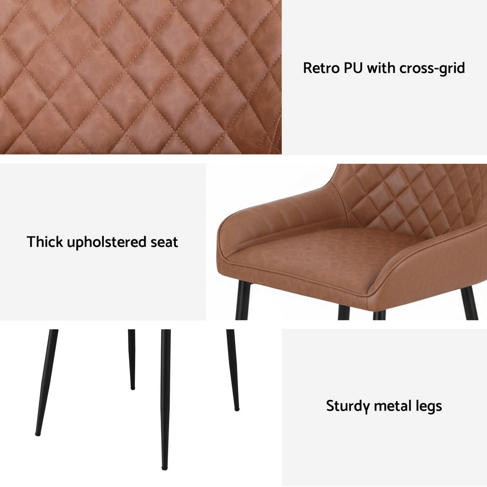 Artiss Leather Kitchen Dining Chairs Diamond Tufted (Set of 2) Tan