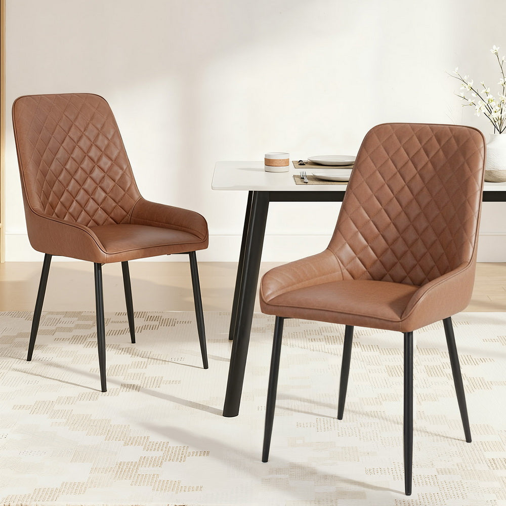 Artiss Leather Kitchen Dining Chairs Diamond Tufted (Set of 2) Tan