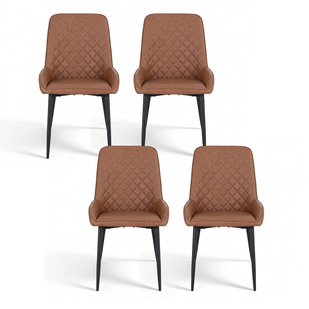 Artiss Leather Kitchen Dining Chairs Diamond Tufted (Set of 4) Tan