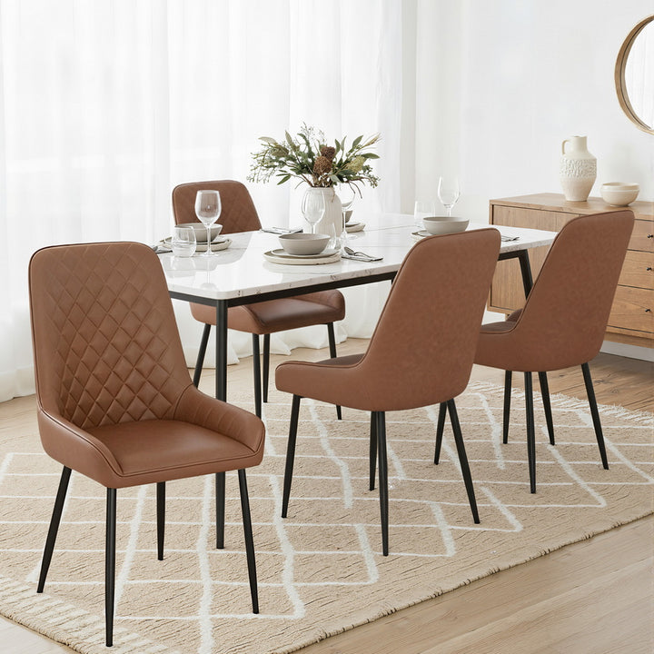 Artiss Leather Kitchen Dining Chairs Diamond Tufted (Set of 4) Tan