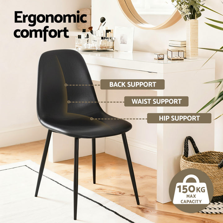 Artiss Leather Kitchen Dining Chairs Ergonomic (Set of 2) Black