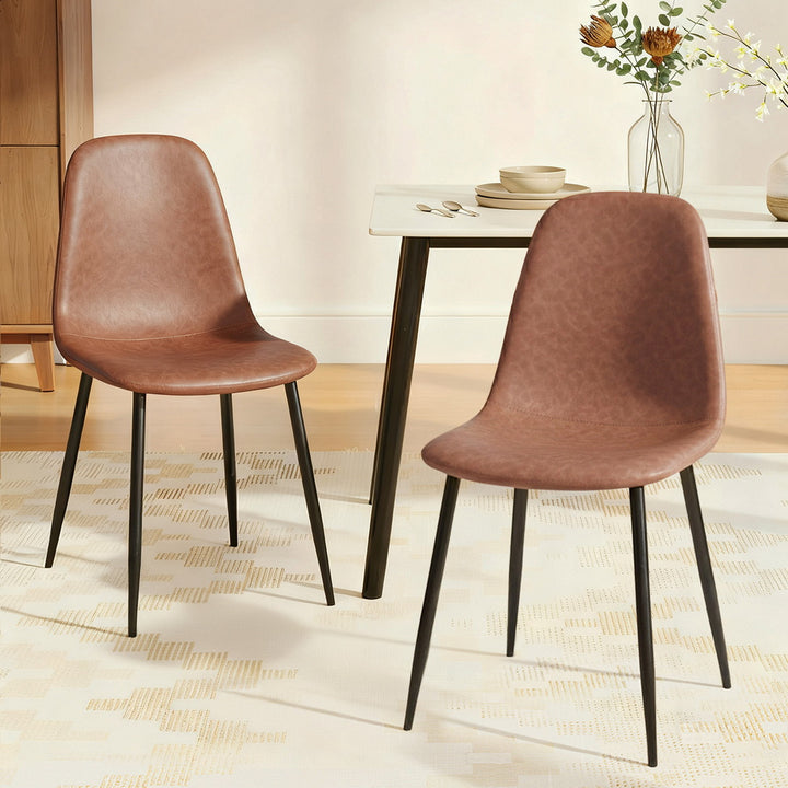 Artiss Leather Kitchen Dining Chairs Ergonomic (Set of 2) Tan