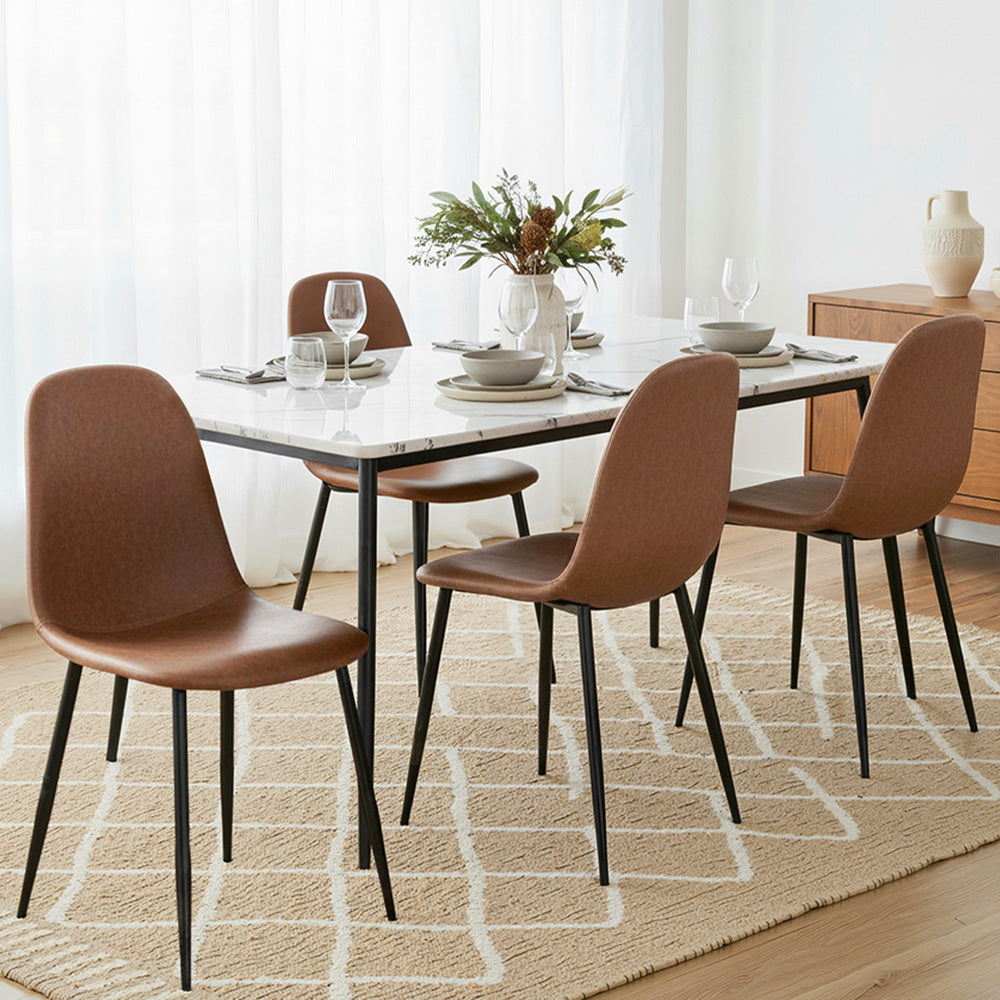 Artiss Leather Kitchen Dining Chairs Ergonomic (Set of 4) Tan